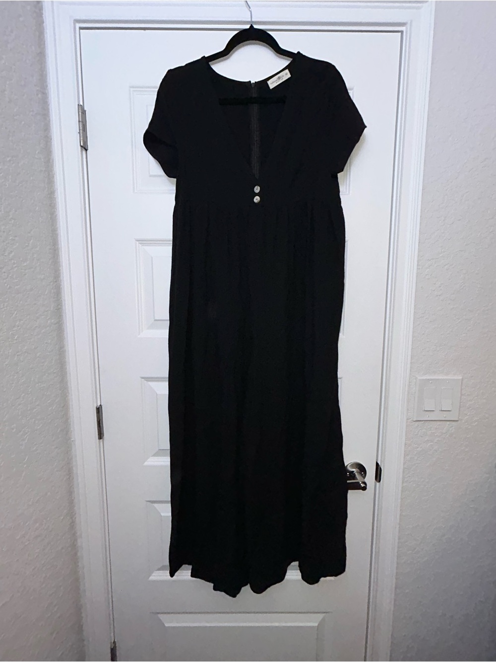 Natural Life Two Button Short Sleeve Wide Leg Boho Jumpsuit